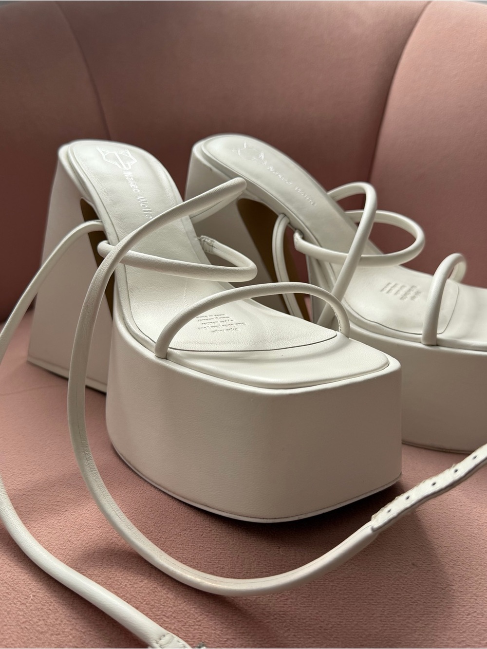 Naked Wolfe White Chunky Platform Strappy Heels
